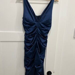 Elegant Navy Blue Ruched Dress